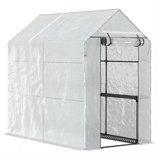 Sprehod po vrtnem rastlinjaku z 2- Tier policami 1,8 x 1,2 x 1,8m bela
